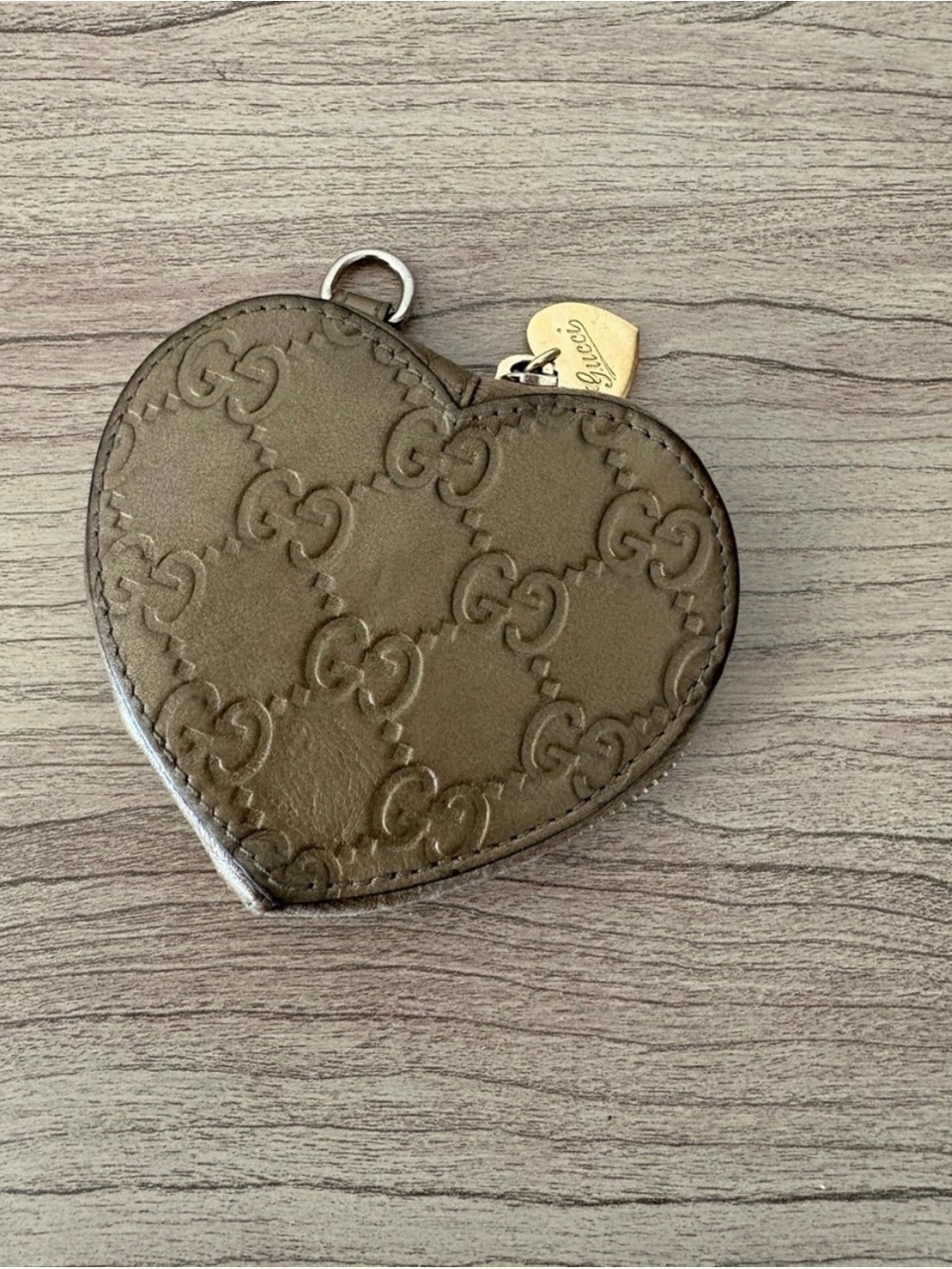 Gucci Bronze Heart-Shaped Coin Purse embossed GG Monogram